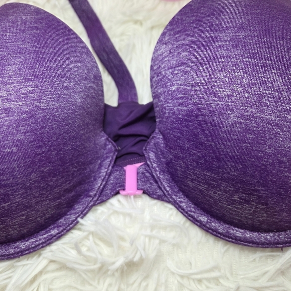 Victoria's Secret Bra Semi Demi Racerback Front Closure Underwire Purple Sz 34D - Picture 4 of 6